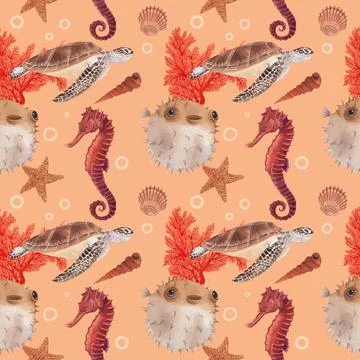 Pattern with sea life concept design watercolor vector illustration Stock Illustration