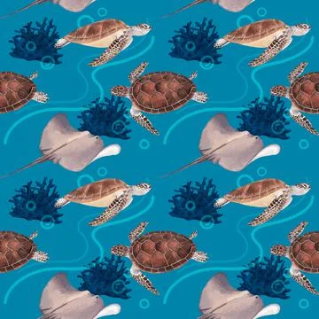Pattern with sea life concept design watercolor vector illustration Stock Illustration