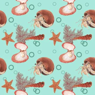 Pattern with sea life concept design watercolor vector illustration Stock Illustration