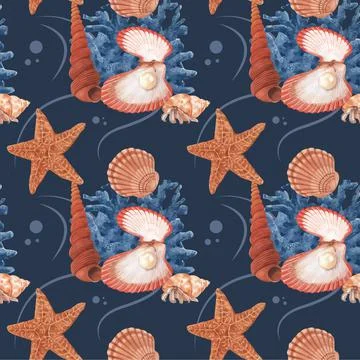 Pattern with sea life concept design watercolor vector illustration Stock Illustration