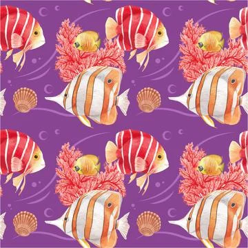 Pattern with sea life concept design watercolor vector illustration Stock Illustration