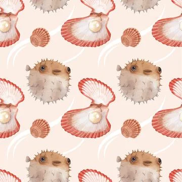 Pattern with sea life concept design watercolor vector illustration Stock Illustration