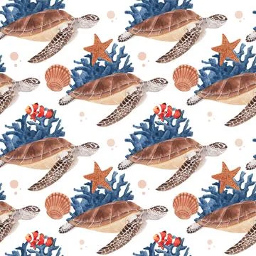 Pattern with sea life concept design watercolor vector illustration Stock Illustration