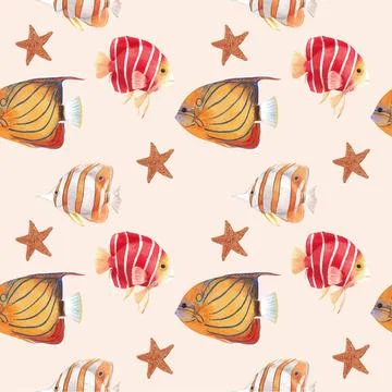 Pattern with sea life concept design watercolor vector illustration Stock Illustration
