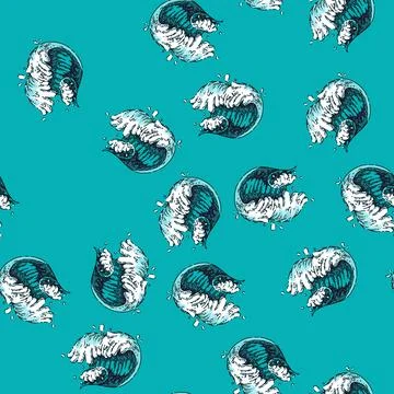 Pattern sea ocean waves sketch hand drawn Illustrazione stock