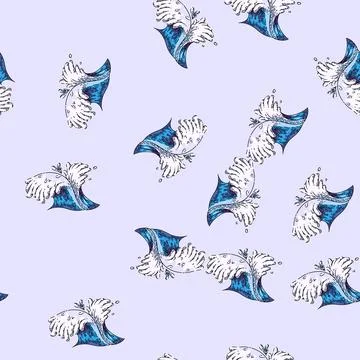 Pattern sea ocean waves sketch hand drawn Stockillustratie