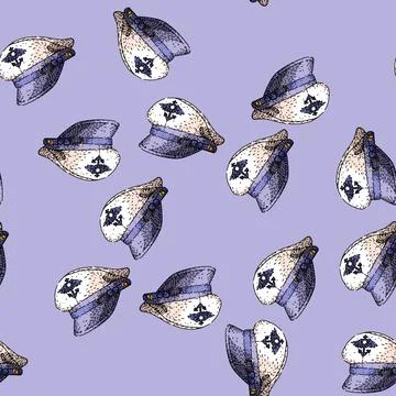 Pattern sea sailor captain hat sketch hand drawn Stock Illustration