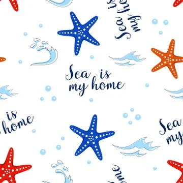Pattern with sea stars Stock Illustration