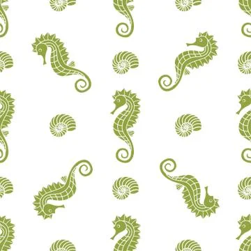 Pattern with seahorse and shells イラスト素材