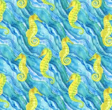 Pattern with seahorses in ocean Stock Illustration
