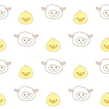Pattern seamless animals cute farm animals cow, sheep, chicken, pig Stock Illustration