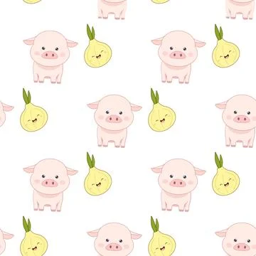 Pattern seamless animals cute farm animals cow, sheep, chicken, pig Stock Illustration