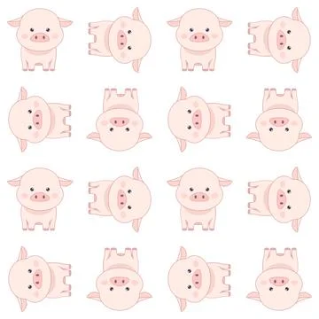 Pattern seamless animals cute farm animals cow, sheep, chicken, pig Stock Illustration