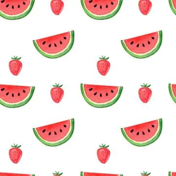 Pattern, seamless background, hand drawn watercolor juicy watermelon and red Stock Illustration