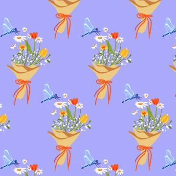 Pattern seamless background summer bouquet Wild spring flowers Poster square Illustrazione stock