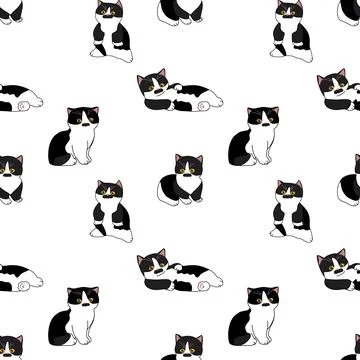 Pattern seamless Black and white cat Stock Illustration