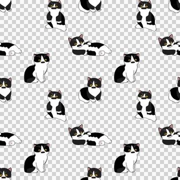 Pattern seamless Black and white cat Stock Illustration