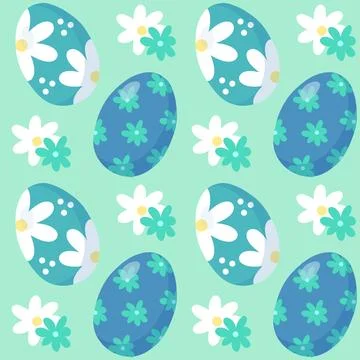Pattern seamless with blue Easter eggs and flowers Stock Illustration