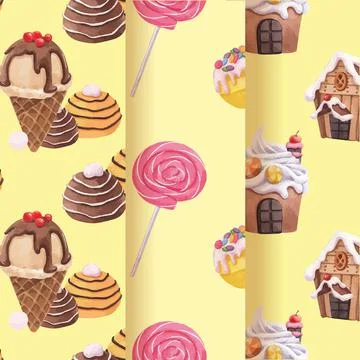 Pattern seamless with candy land concept design watercolor illustration Stock Illustration