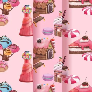Pattern seamless with candy land concept design watercolor illustration Stock Illustration