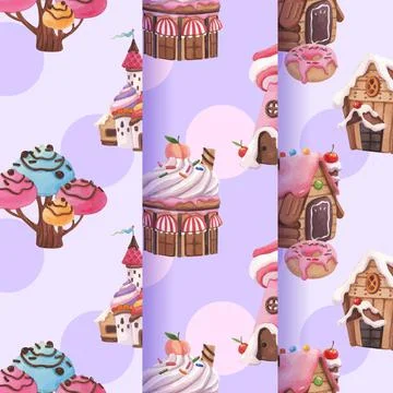 Pattern seamless with candy land concept design watercolor illustration Stock Illustration