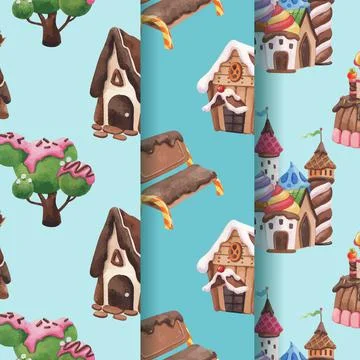 Pattern seamless with candy land concept design watercolor illustration Stock Illustration