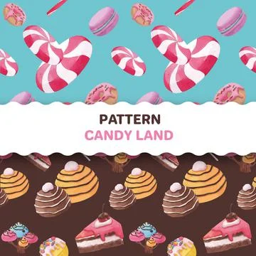 Pattern seamless with candy land concept design watercolor illustration Stock Illustration