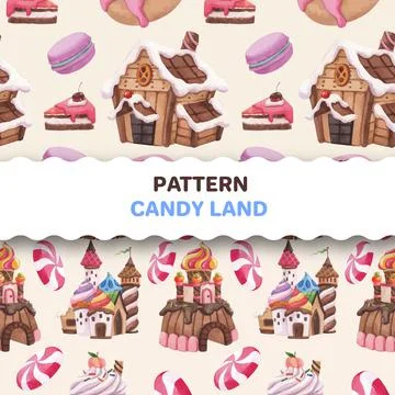 Pattern seamless with candy land concept design watercolor illustration Stock Illustration