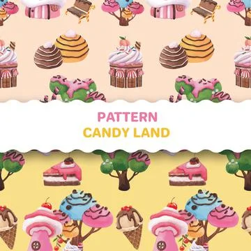 Pattern seamless with candy land concept design watercolor illustration Stock Illustration
