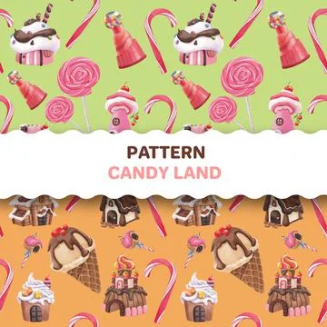 Pattern seamless with candy land concept design watercolor illustration Stock Illustration