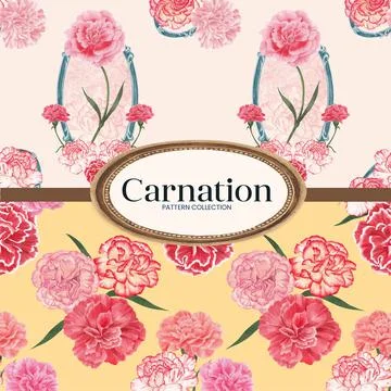 Pattern seamless with carnation flower concept, watercolor style Illustrazione stock