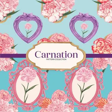 Pattern seamless with carnation flower concept, watercolor style Stock Illustration