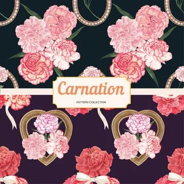 Pattern seamless with carnation flower concept, watercolor style Illustrazione stock