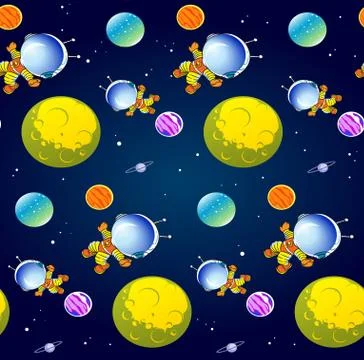 Pattern seamless a cartoon astronaut Stock Illustration
