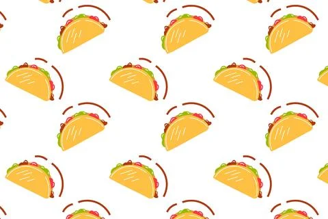 Pattern, seamless cartoon style taco pattern. Mexican food. Stock Illustration