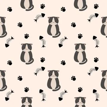 Pattern seamless cat sit cute black partial Stock Illustration