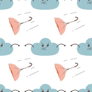 Pattern seamless cloud makes wind, blowing and bending umbrella Stockillustratie