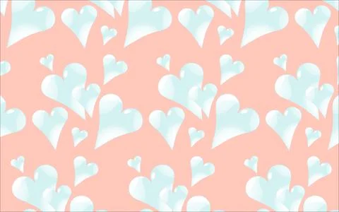 The pattern is seamless from cold, light blue, shiny, glass hearts with highl 스톡 일러스트