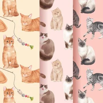 Pattern seamless with cute cat concept watercolor illustration Stock Illustration