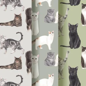 Pattern seamless with cute cat concept watercolor illustration Stock Illustration