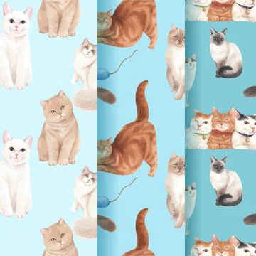 Pattern seamless with cute cat concept watercolor illustration Stock Illustration
