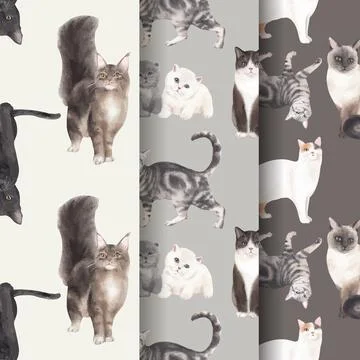 Pattern seamless with cute cat concept watercolor illustration Stock Illustration