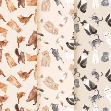 Pattern seamless with cute cat concept watercolor illustration Stock Illustration
