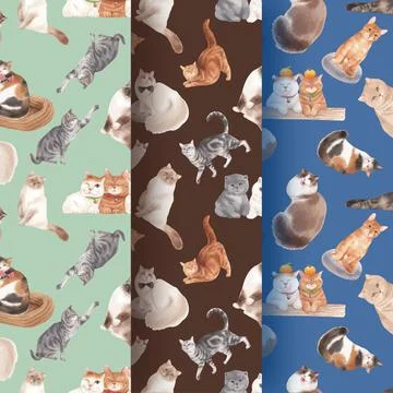 Pattern seamless with cute cat concept watercolor illustration Stock Illustration