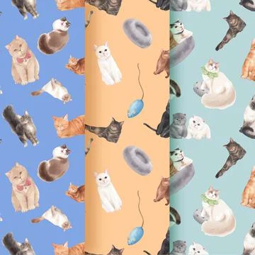 Pattern seamless with cute cat concept watercolor illustration Stock Illustration