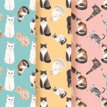 Pattern seamless with cute cat concept watercolor illustration Stock Illustration