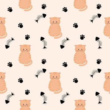 Pattern seamless cute sitting cat some orange stripes Stock Illustration