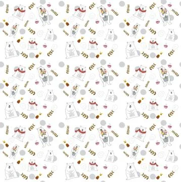 Pattern seamless cute white bear Stock Illustration