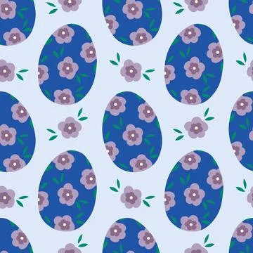Pattern seamless with dark blue Easter eggs and flowers. Happy Easter Stock Illustration