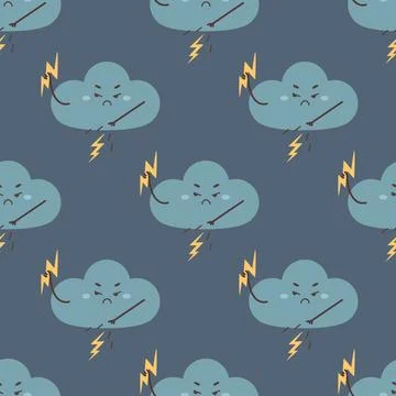 Pattern seamless evil storm cloud, character, vector 스톡 일러스트